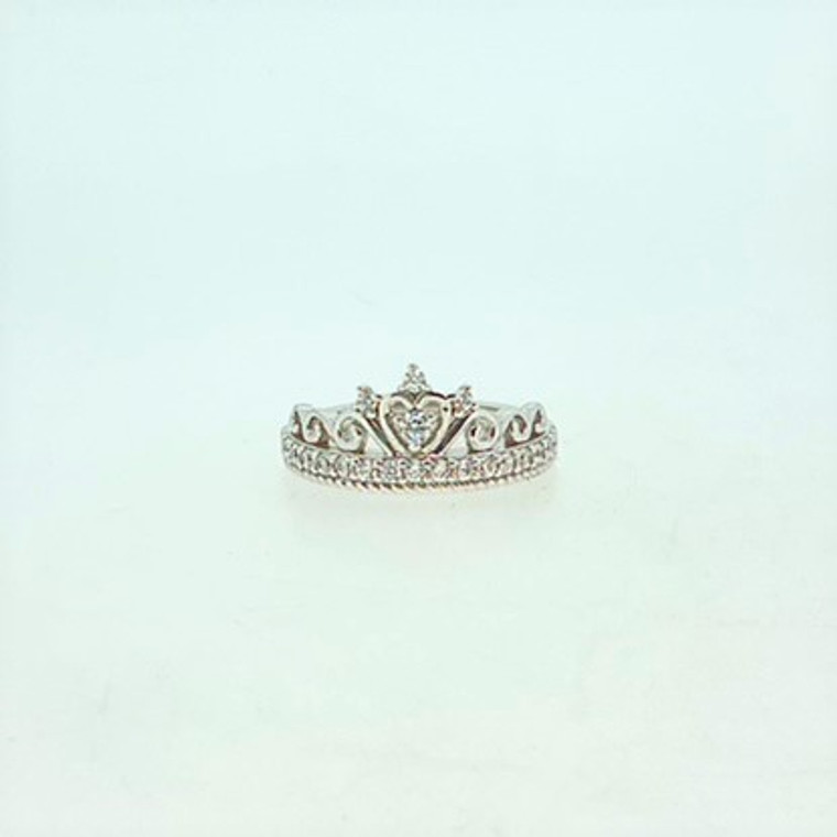 Sterling Silver CZ Princess Crown Ring Size 8