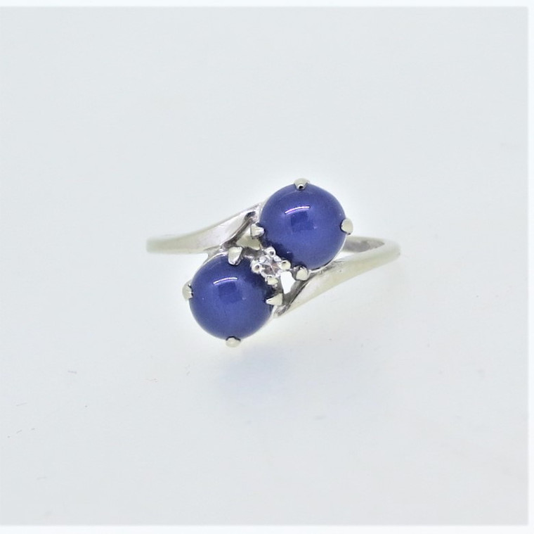 Balco 14K W Gold Two Round Star Sapphire Diamond Chip Accent Ring Size 6.75