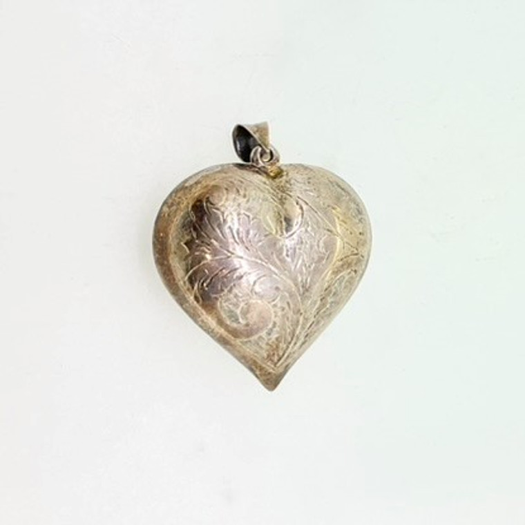 Vintage Sterling Silver Carved Heart Pendant