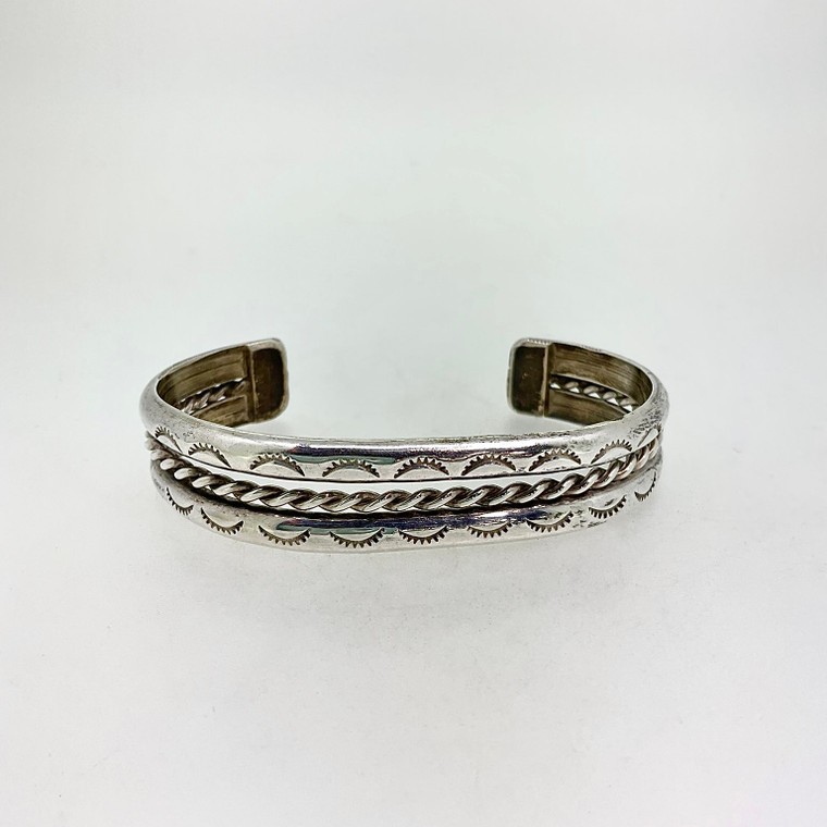 Sterling Silver Braided and Stamped Small Cuff Bracelet