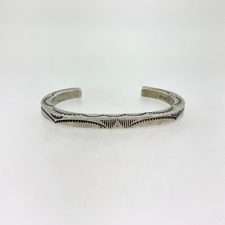Sterling Silver Cube-Style Detail Stamped Cuff Bracelet