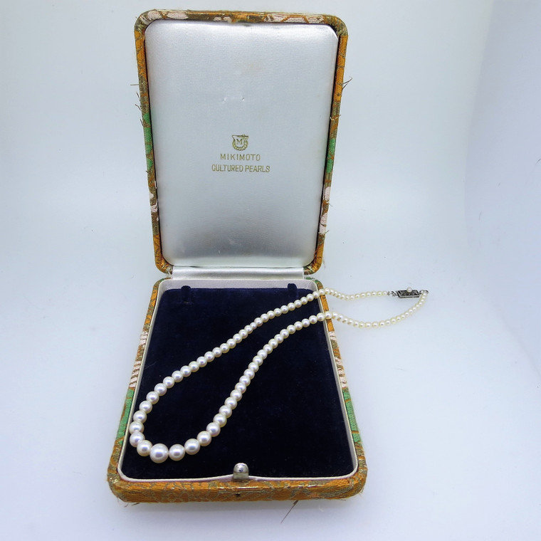 Mikimoto Graduated Pearl Sterling Clasp Necklace with Box