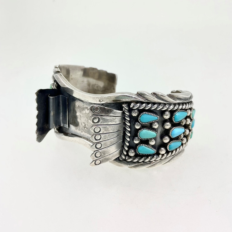 Sterling Silver Multi Turquoise Watch Cuff Bracelet