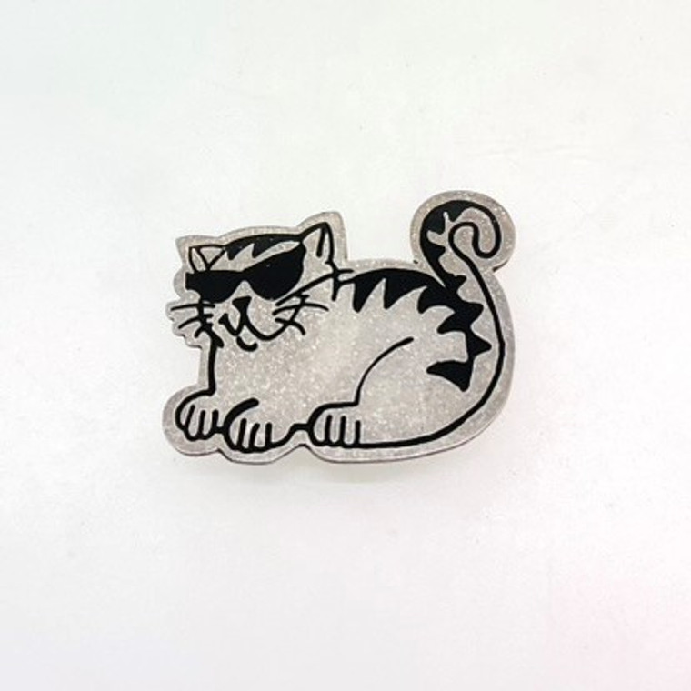 Sterling Silver EFS Cool Cat With Sunglasses Brooch Pin