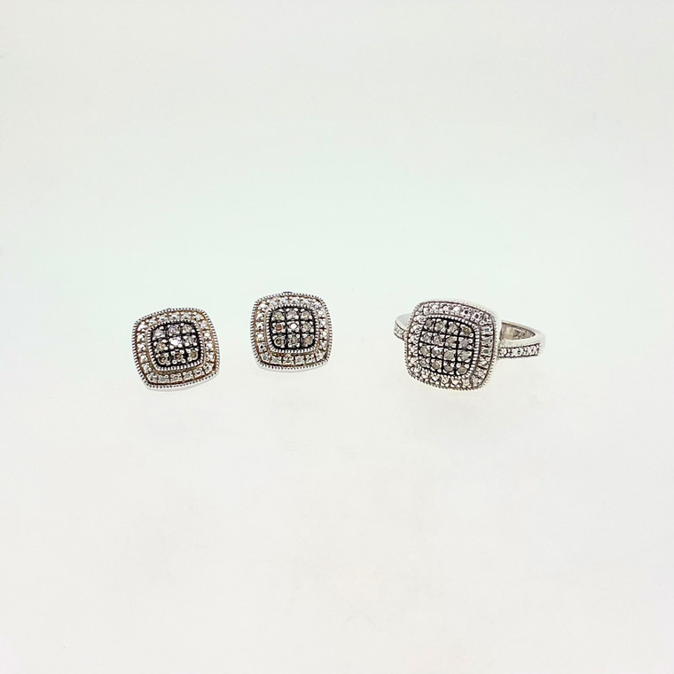 Sterling Silver CZ Set Of Earrings & Ring Size 8 - Signed FAS