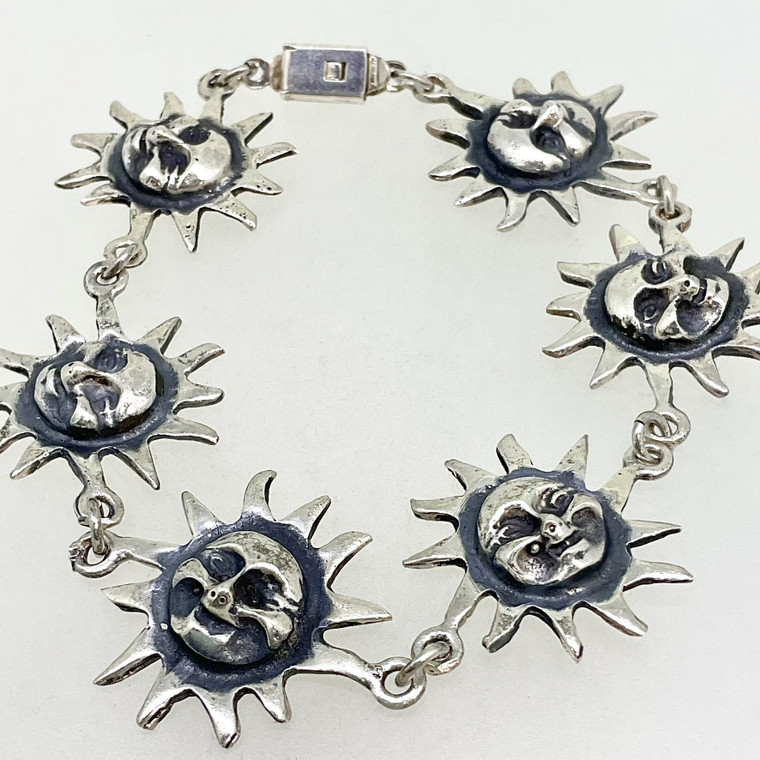 Sterling Silver Mexico Smiling Sun Bracelet