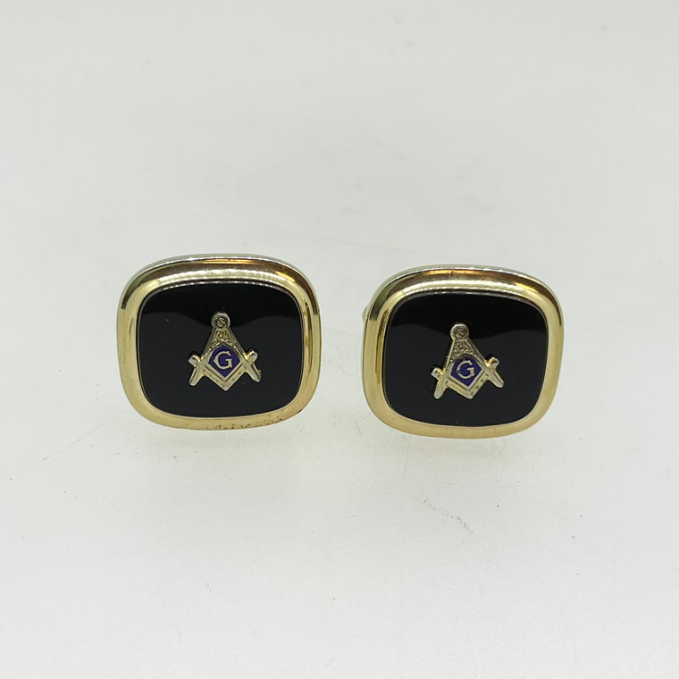 Speidel Onyx Gold Tone Freemason Square and Compass Cufflinks