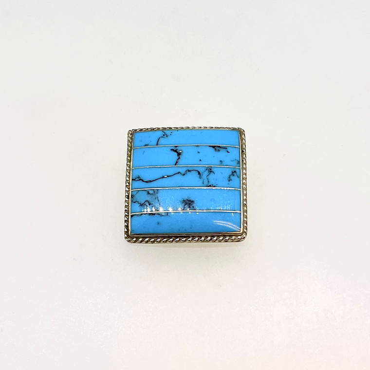 Sterling Silver Turquoise Inlay Square Brooch Pin