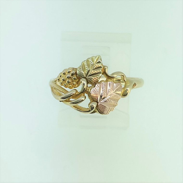 10K Black Hills Gold Coleman Co Pink and Gold Leaves Ring Size 7