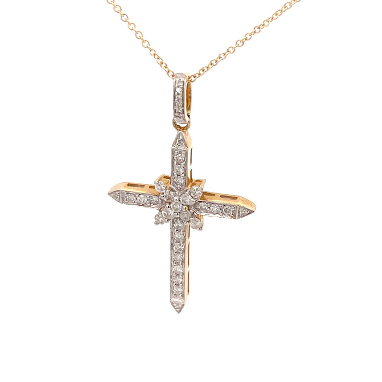14K Yellow Gold 3/8 TDW Diamond Cross Pendant Necklace