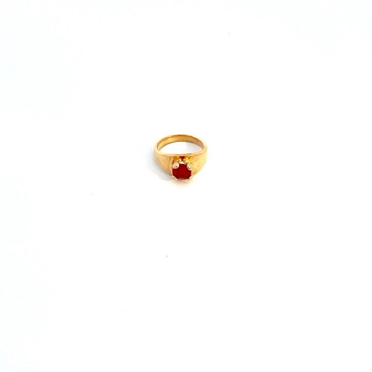 14K Yellow Gold Synthetic Ruby July Birthstone Charm Ring