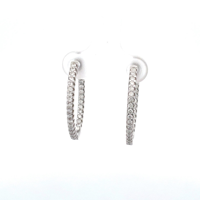 14K White Gold .73 Diamond TDW Oval Hoop Earrings