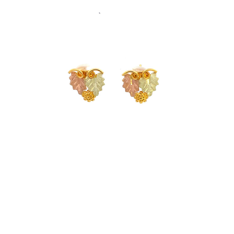 10K Black Hills Gold Landstrom Two Pink and Gold Leaves Stud Earrings