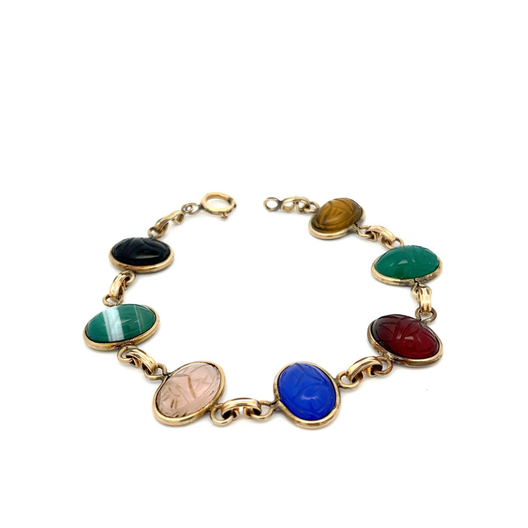 12k Gold Multi Stone Vertical Japanese Beetle 7" Bracelet