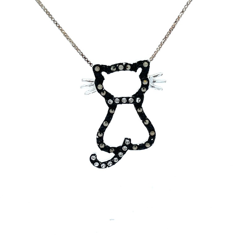 Silver CZ Open Cat Pendant Necklace