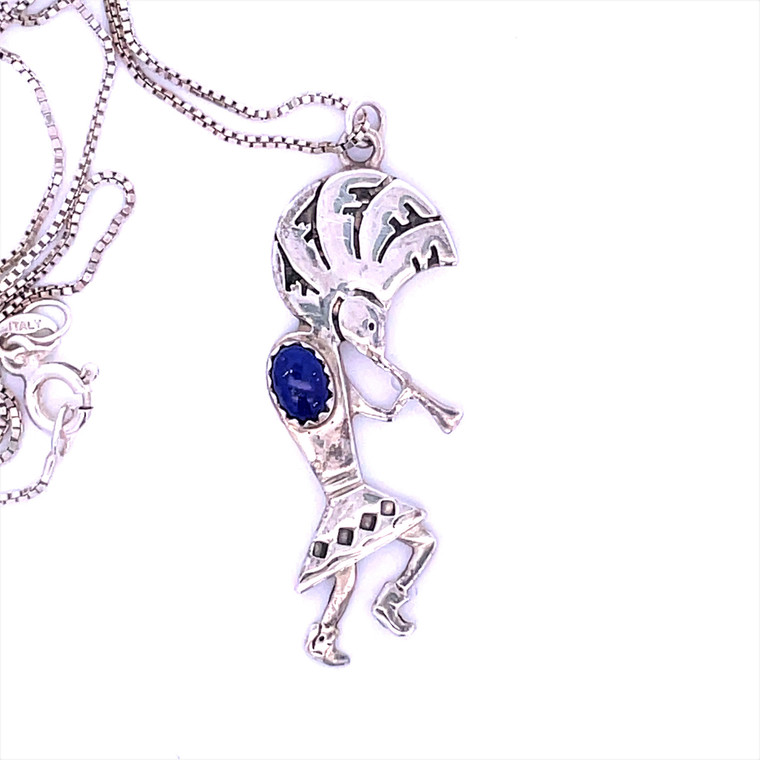 Sterling Silver with Lapis Lazuli Kokopelli Pendant Necklace