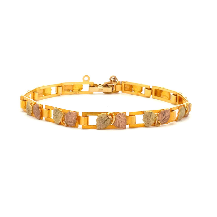 10K Black Hills Gold Landstrom Pink and Gold Leaves Chain Bracelet