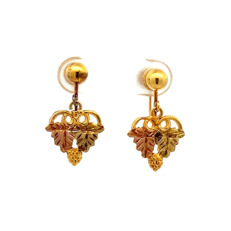 10K Black Hills Gold Dangle Earrings with Gold Filled Screw Backs