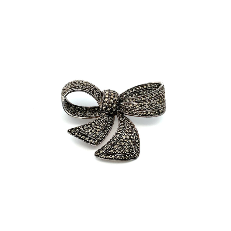 Sterling Silver Multi Stone Bow Brooch Pin