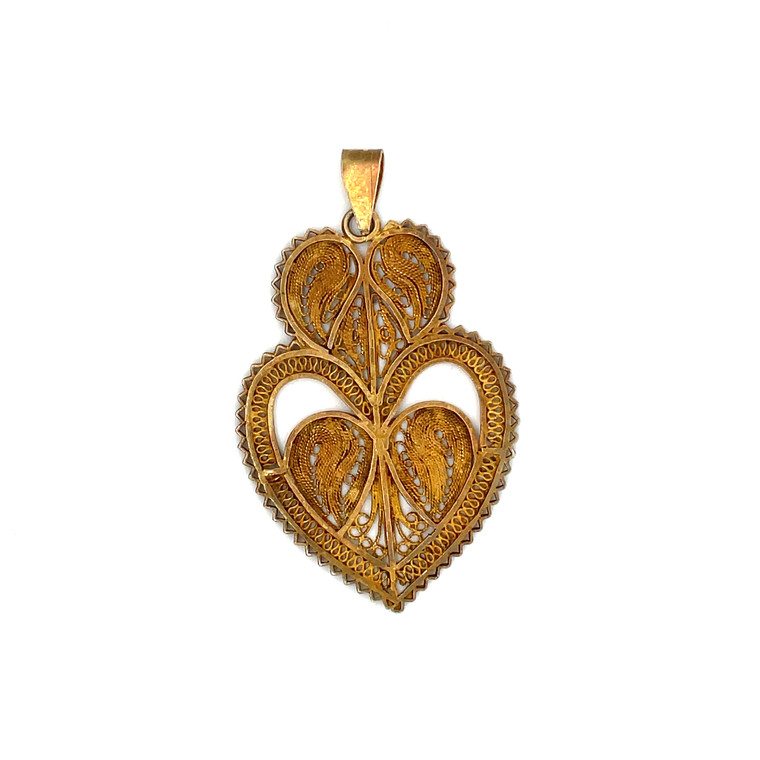 Sterling Silver Gold Tone Israel Filigree Heart Pendant