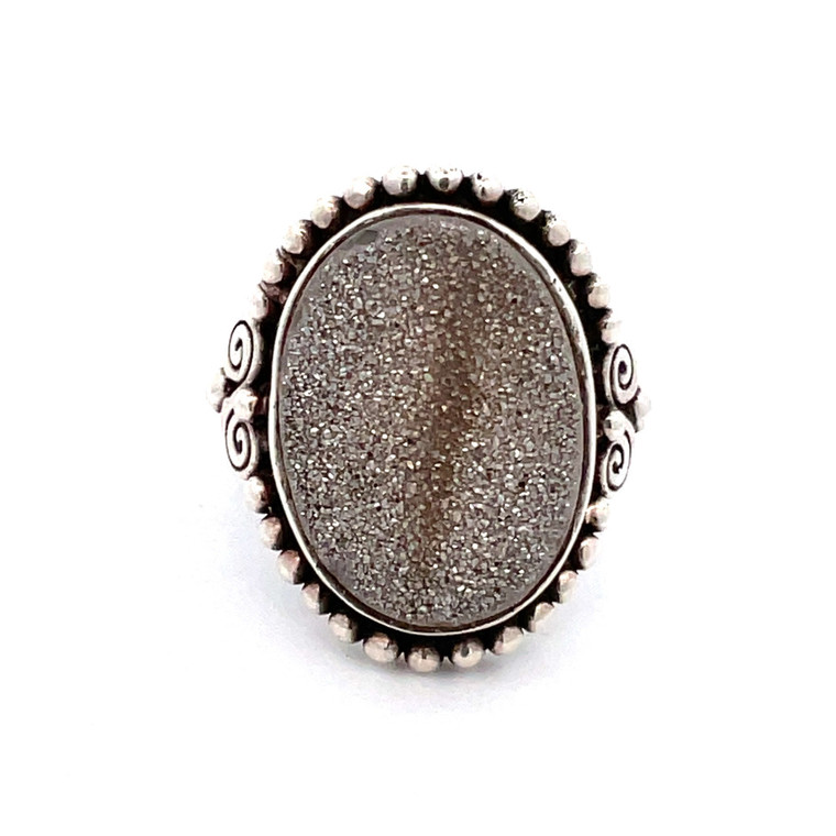 Sterling Silver Sajen Gray Druzy Ring Size 7