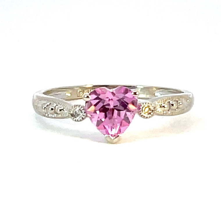 10K White Gold Pink Ice Heart Diamond Ring Size 6.5