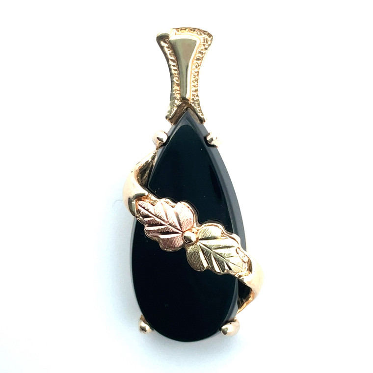 Coleman Co 10K Black Hills Gold Leaves Wrapped Around Onyx Pendant