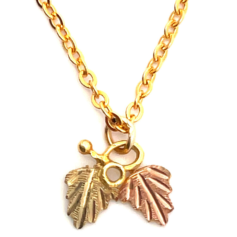 12K Black Hills Gold Small Leaves Pendant on 18" Gold Plated Chain Necklace