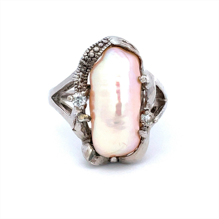 Sterling Silver, Pink Pearl, and CZ Ring Size 8.25