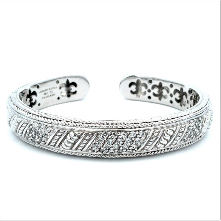 Judith Ripka Sterling Silver and CZ Hinged Bracelet