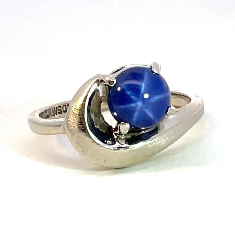 14K White Gold Star Sapphire Ring Size 4.5