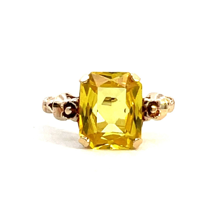 10K Yellow Gold Synthetic Yellow Stone Size 6