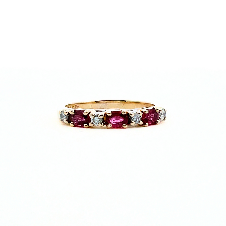 14K Yellow Gold Ruby and Diamond Band Ring Size 6.5