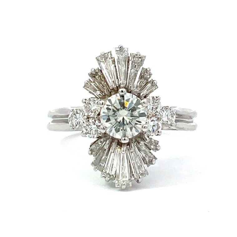 Vintage 14K White Gold APP .60ct Round Diamond Ballerina Style Statement Ring Size 8.5