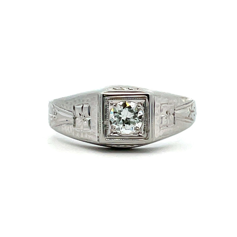 Vintage 10K Gold Hammered Etched Design APP .25-.30ct Diamond Unisex Wedding Ring Size 9.5