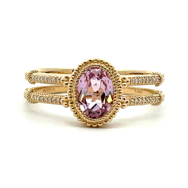 Judith Ripka 14K Yellow Gold Oval Morganite Diamond Ring Size 11