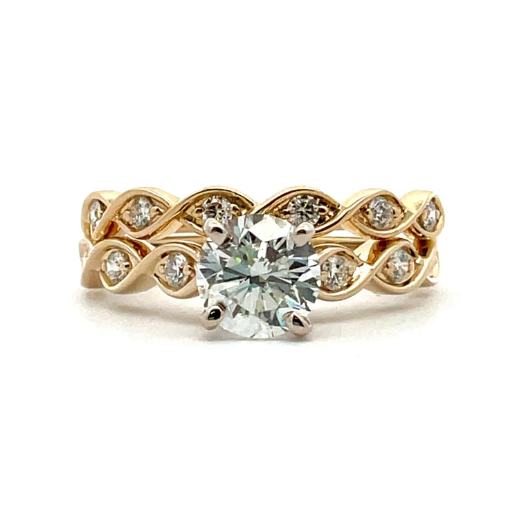 14K 2-Tone Gold GIA Cert 1.04ct Round Brilliant Diamond Twist Band Wedding Ring Set Size 6.5