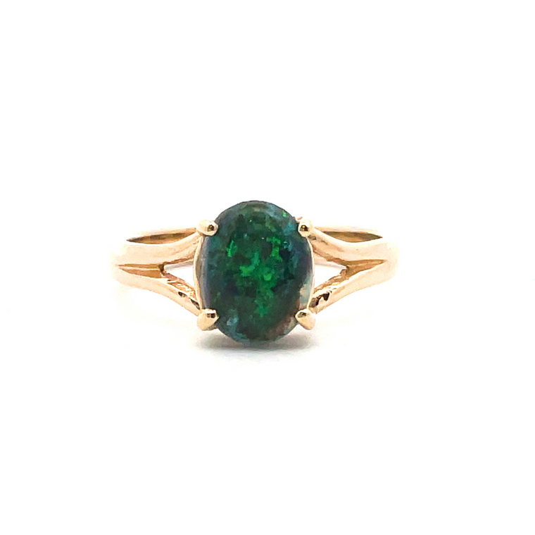 14K Yellow Gold with Black Opal Ring Size 6.5