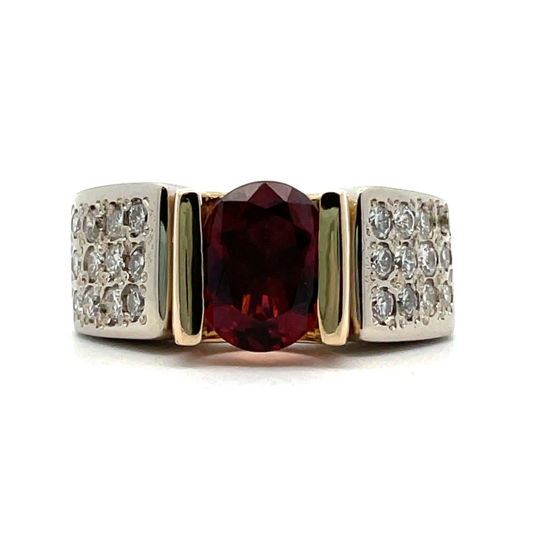 14K Yellow Gold Rhodolite Diamond APP 1 Cttw Euro Shank Ring Size 9