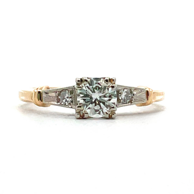 Vintage 14K 2 Tone Yellow & White Gold APP .40 Ct Diamond Engagement Ring Circa 1930-1940 Size 6.5