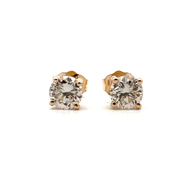 14K Yellow Gold APP .91cttw Round Diamond Stud Earrings