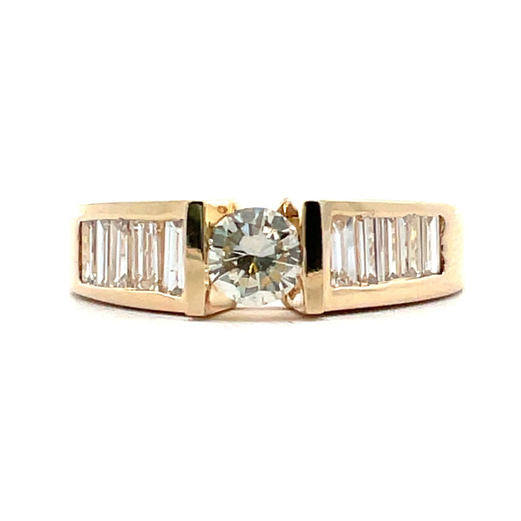 14K Yellow Gold Diamond APP .40 Ct Baguette Accent Stones Ring Size 6.5