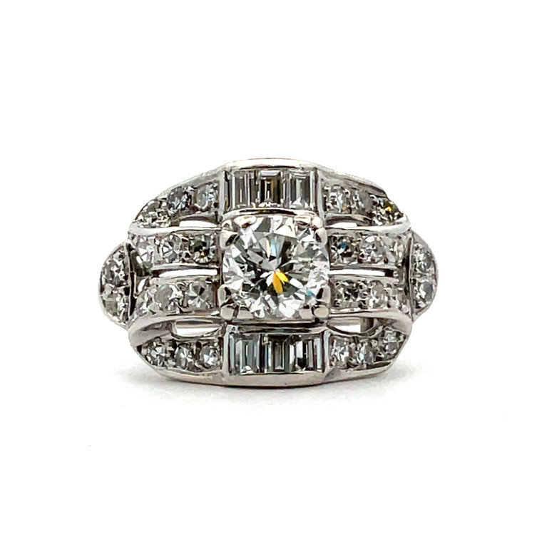 14K White Gold Vintage Diamond APP 1.35 Cttw Engagement Ring Size 6.25