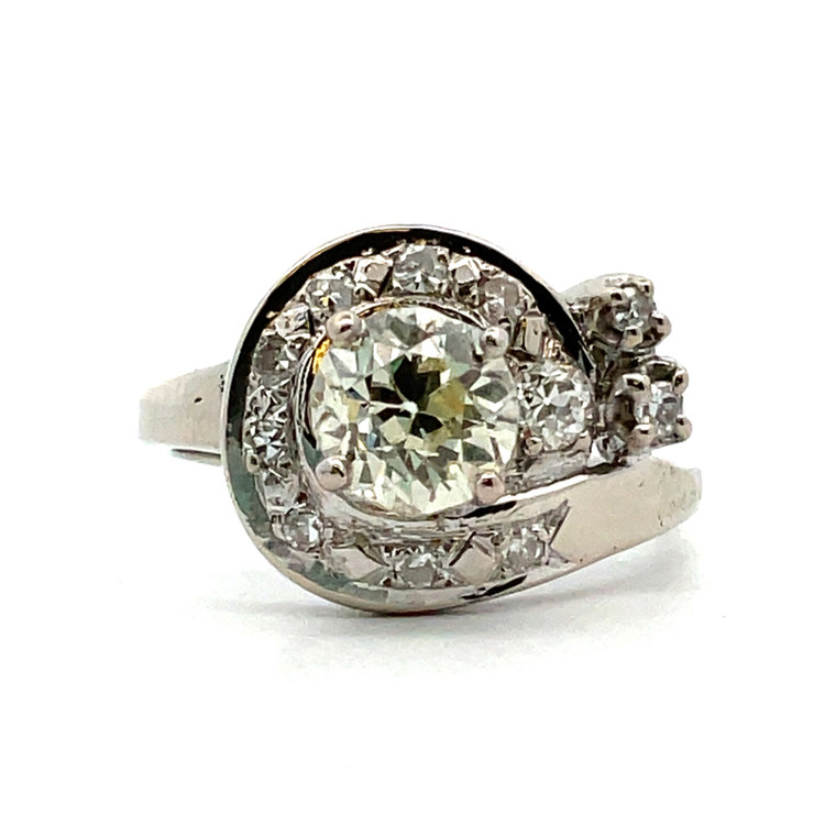 14K W Gold Circa 1930's Euro Cut  APP .85ct Diamond Engagement Ring Size 6