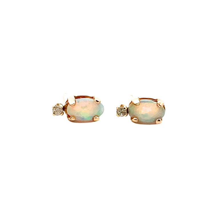 14K Yellow Gold Opal and Diamond Stud Dangle Earrings