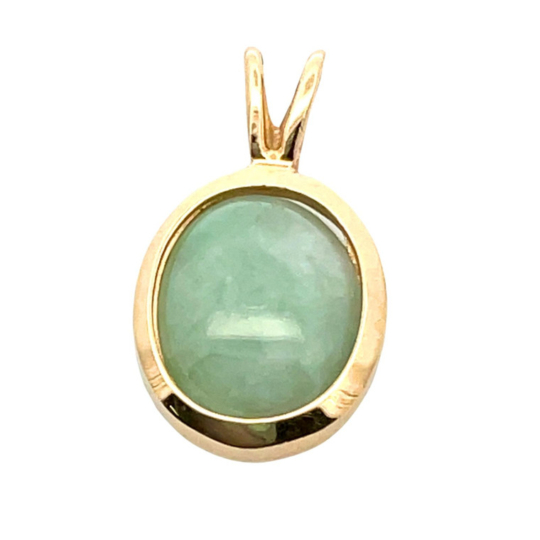 14K Yellow Gold Nephrite Jade Oval Pendant