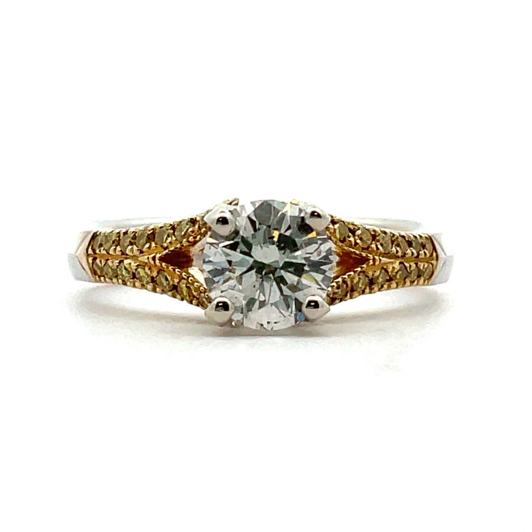 18K 2-Tone Gold  APP .79ct Diamond With Yellow Accent Diamonds Engagement Ring Size 5.75
