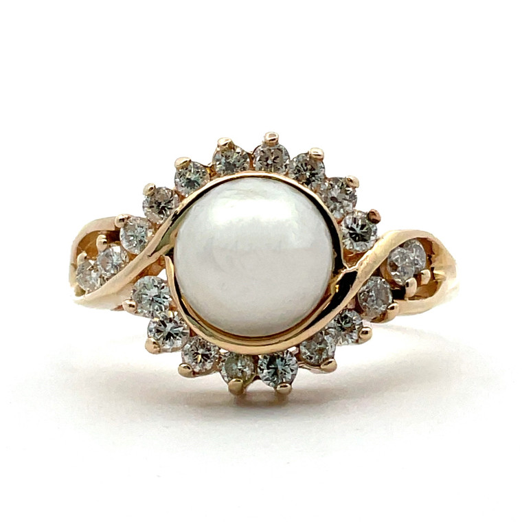 14K Y Gold 7.9mm Pearl APP .40cttw Ring Size 7.5