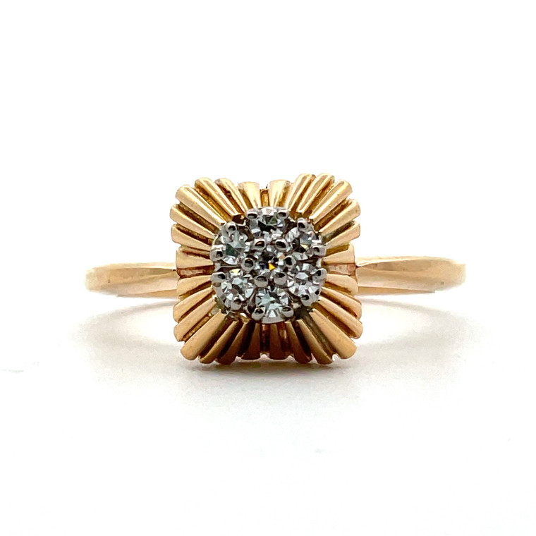 18K Y Gold Cluster Diamond AP 1/10tw Vintage Circa 1950's Ring Size 6