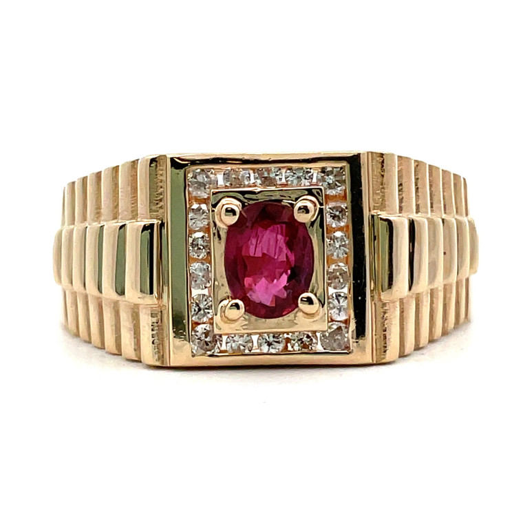 14K Y Gold Diamond AP 1/4tw AA Ruby AP. 60ct Rolex Style Ring Size 13.25